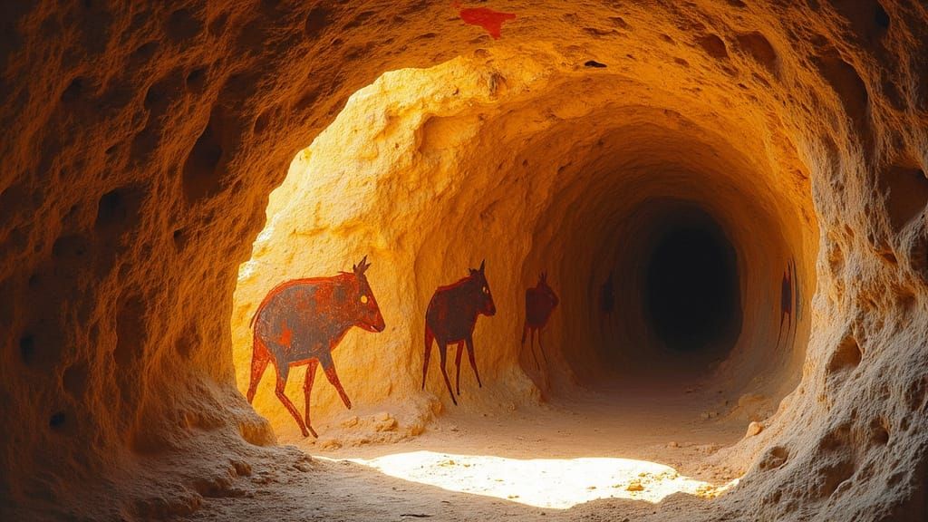 Prehistoric Cave Paintings in Earthy Tones