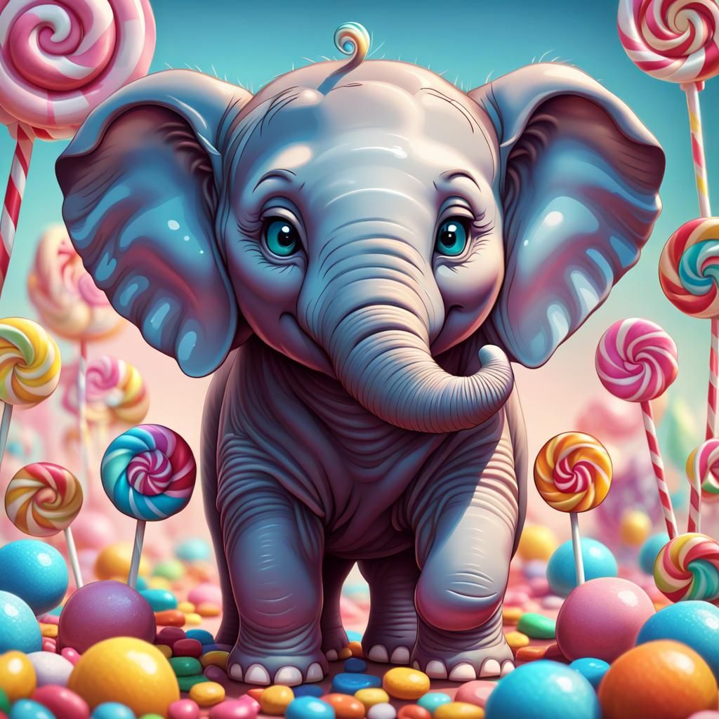 Cute Elephant in Candy Art Style