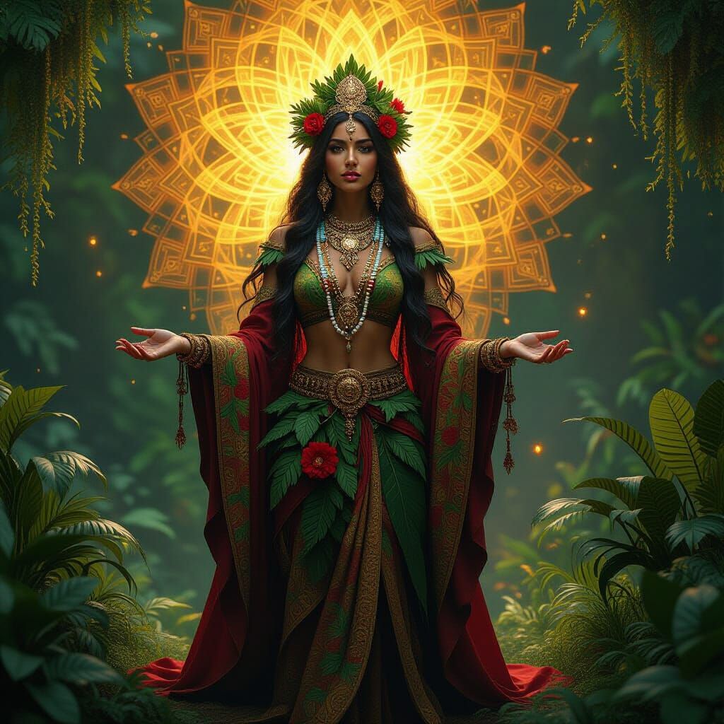 Mystical Ayahuasca Goddess in Golden Energy