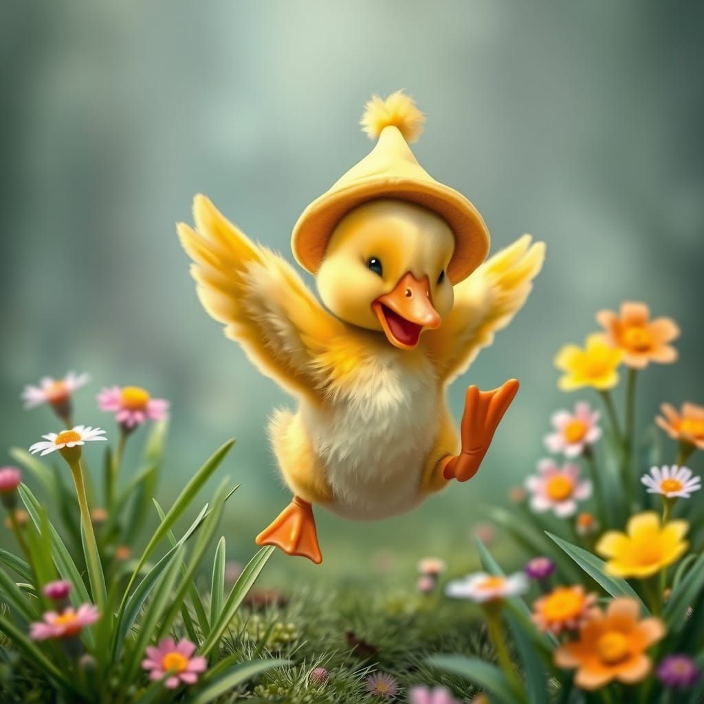 Dancing Duckling in Whimsical Storybook Style