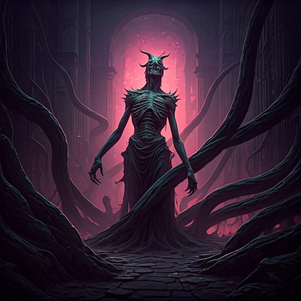 Dark fantasy and macabre demons, ghouls backlit with depth o...