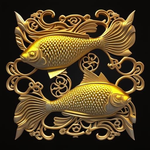 Ornate Golden Fish: A Buddhist Matsyayugma Symbol