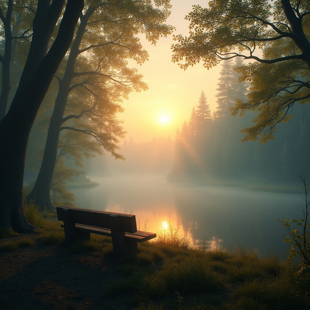 Sunrise at Misty Lake: A Matte Painting