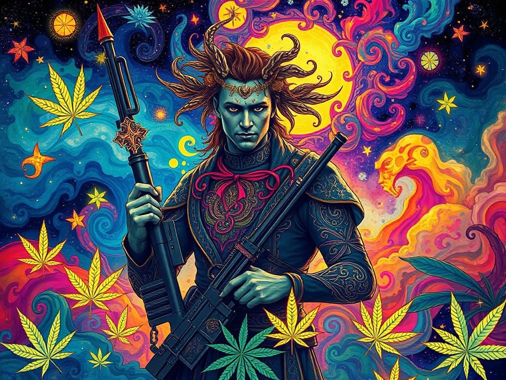 Ethereal Warrior in Vibrant Dreamscapes