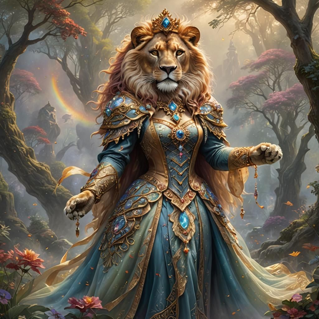 Lioness in Fantasy Dress: Ethereal Hyperdetailed Art