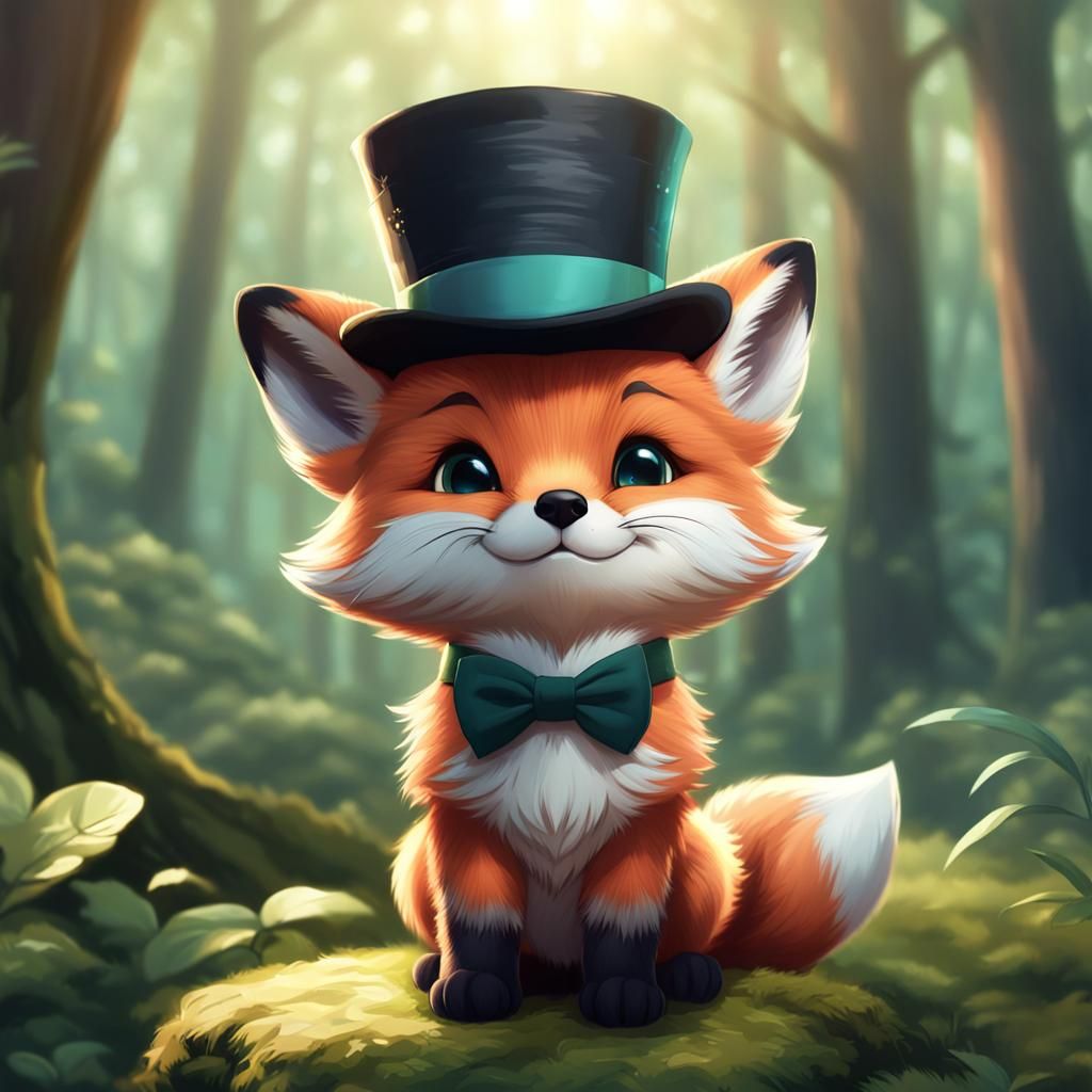 Chibi Fox with Top Hat in Pixar Style