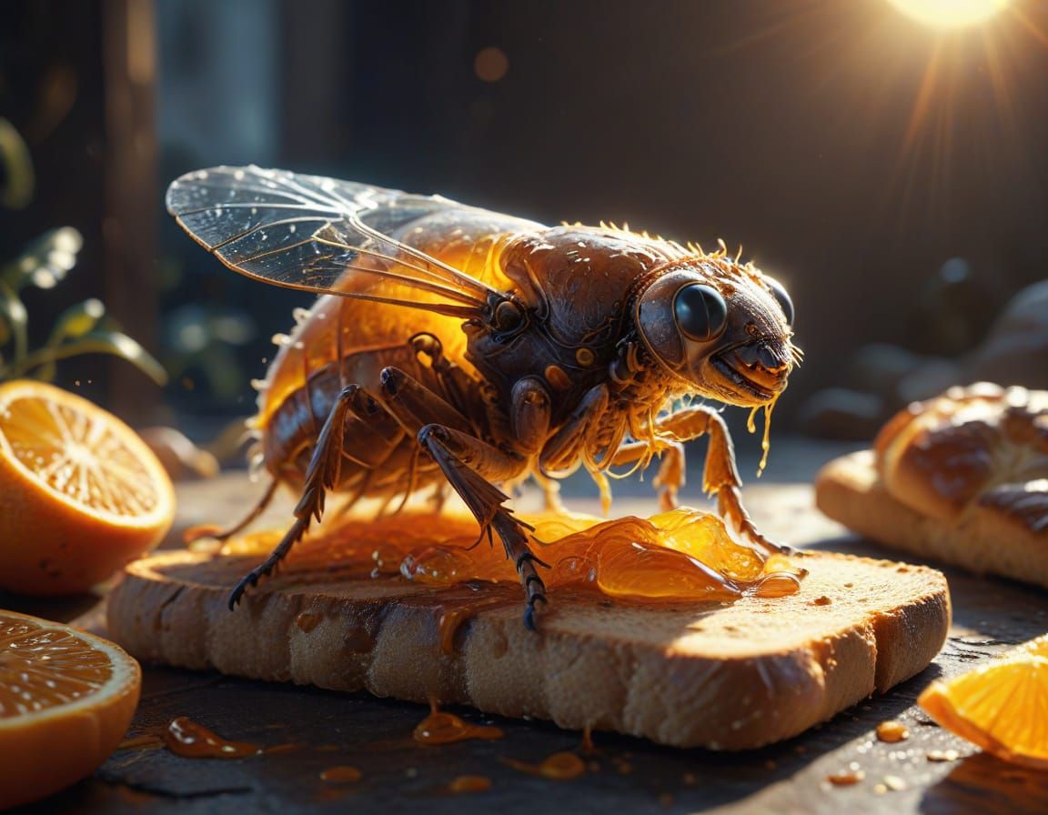 Huge Insect Attacking a Breakfast Bread