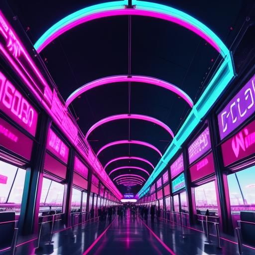 Synthwave Airport Scene in Neon Retro Style