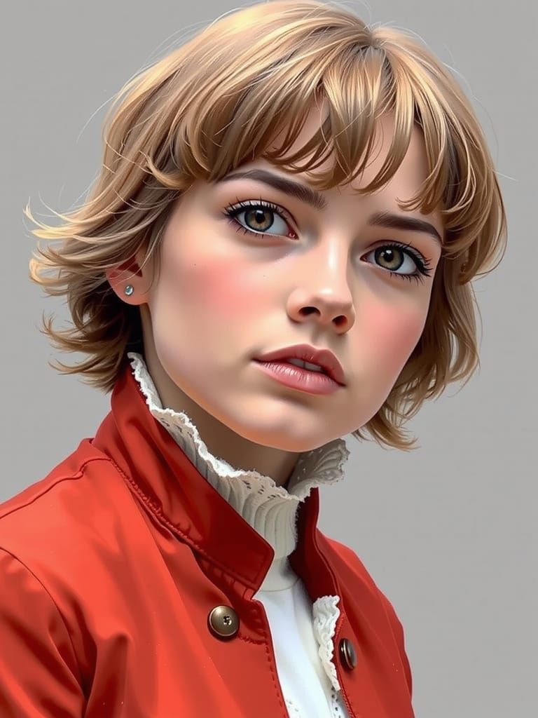 Young Woman in Vibrant Colored Pencil Drawing