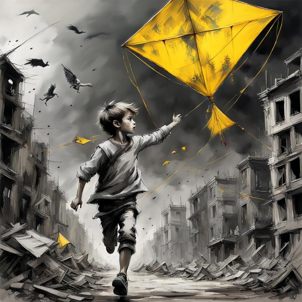 Boy Runs Through War-Torn City With Kite