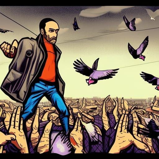 Pigeons Escape Prison: Pop Art Symbol of Freedom