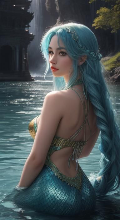 Psychedelic Mermaid with Temple in Dreamlike Colors