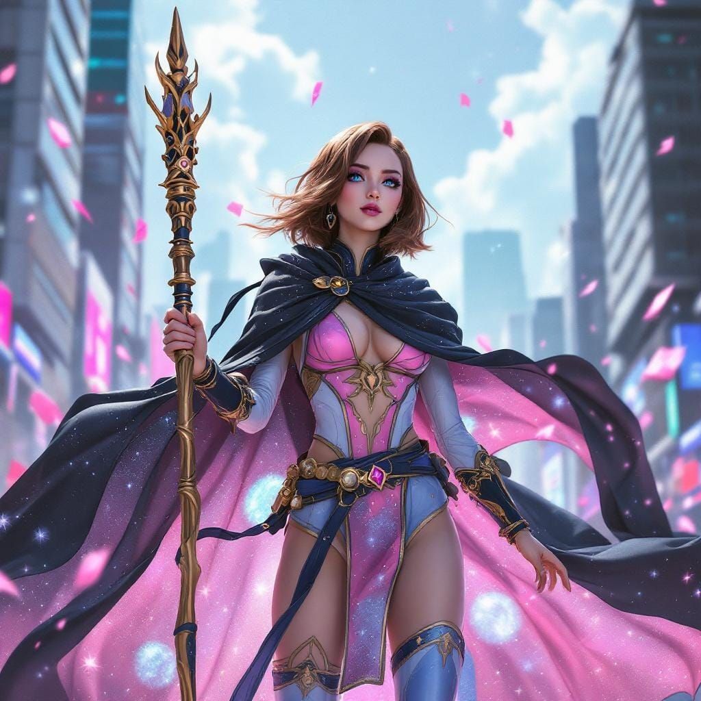 Magical Girl Hero in a Modern City, WLOP Style