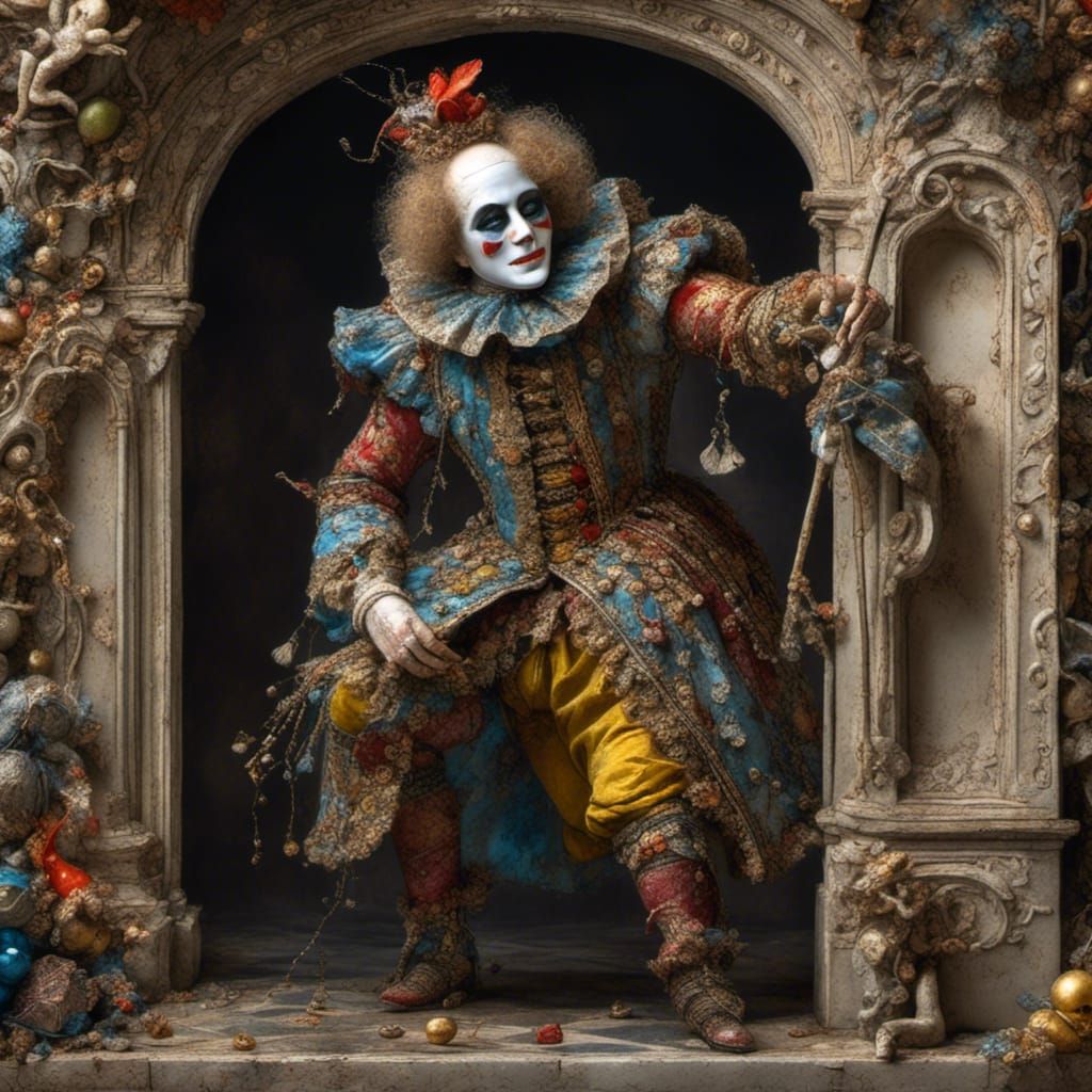 Harlequin Bowing to Colombine in Vintage Style