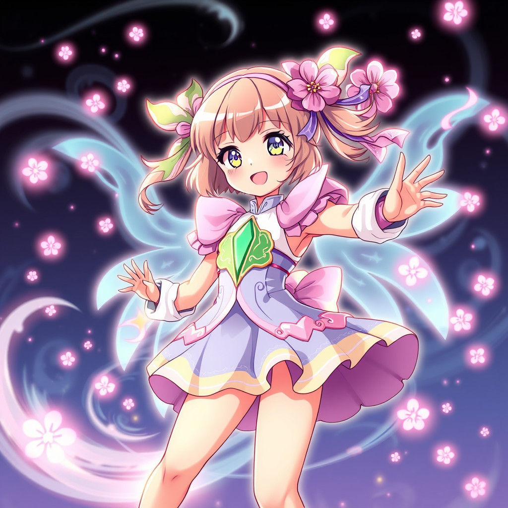 Magical Girl with Cherry Blossoms in Anime Style