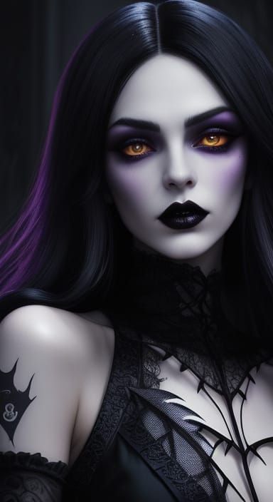 Gothic Vampire Woman in Dramatic Oil Painting