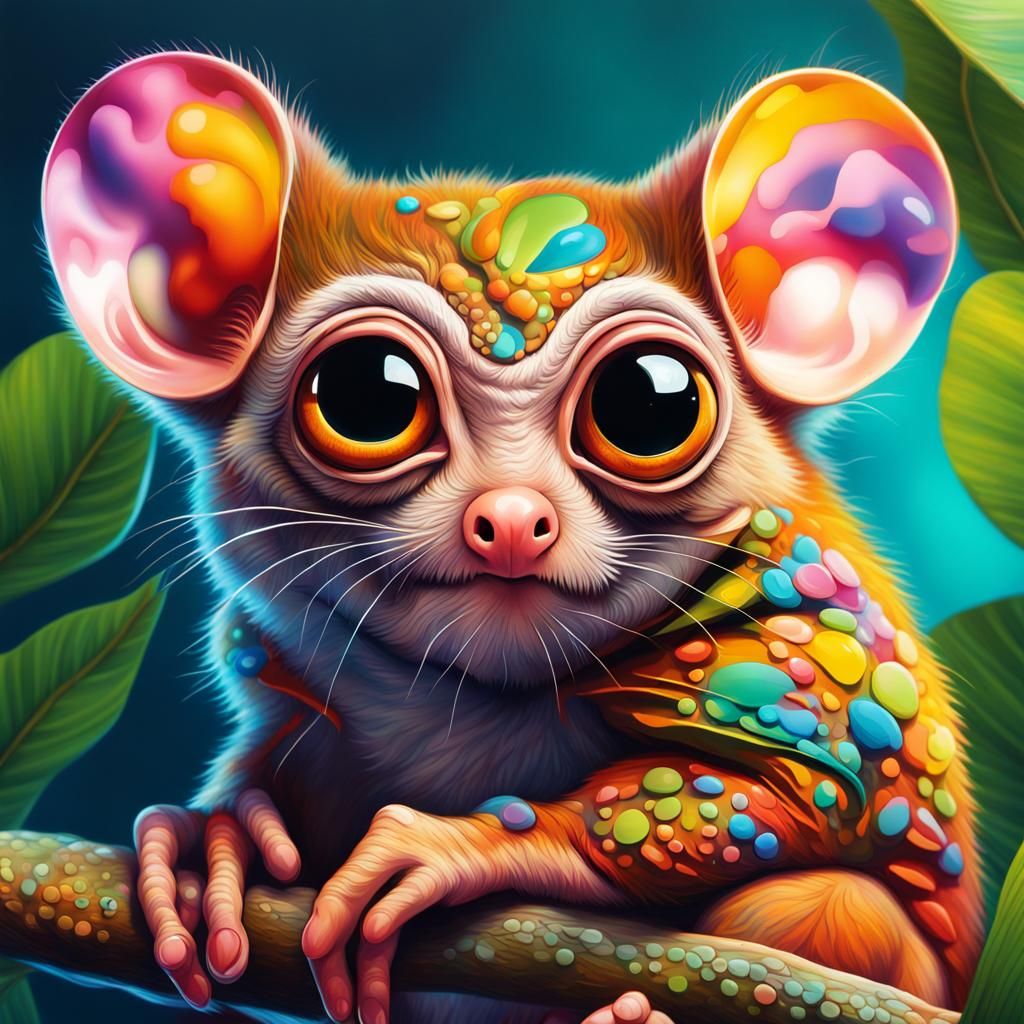 Colorful Tarsier in Postmodern Hyperrealistic Style