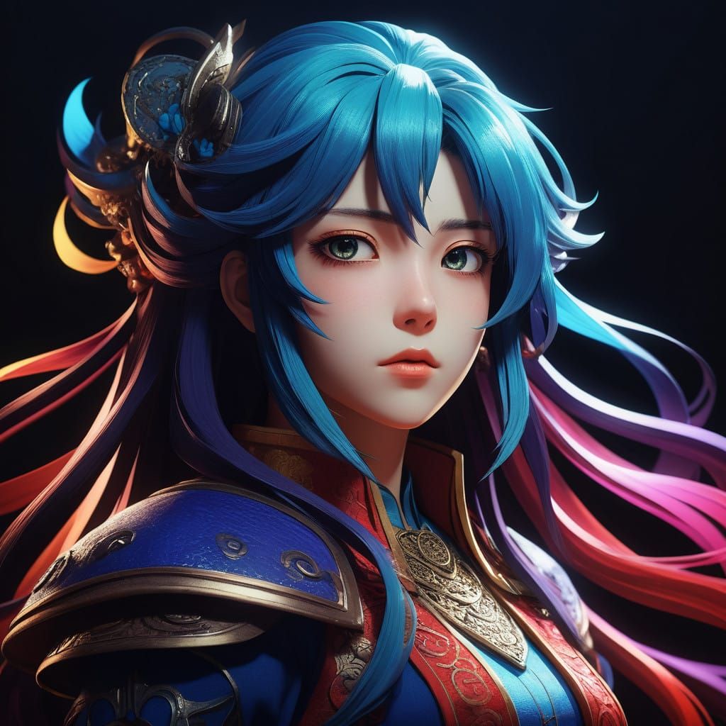 Dramatic Anime Female Portrait in High-Contrast Lighting