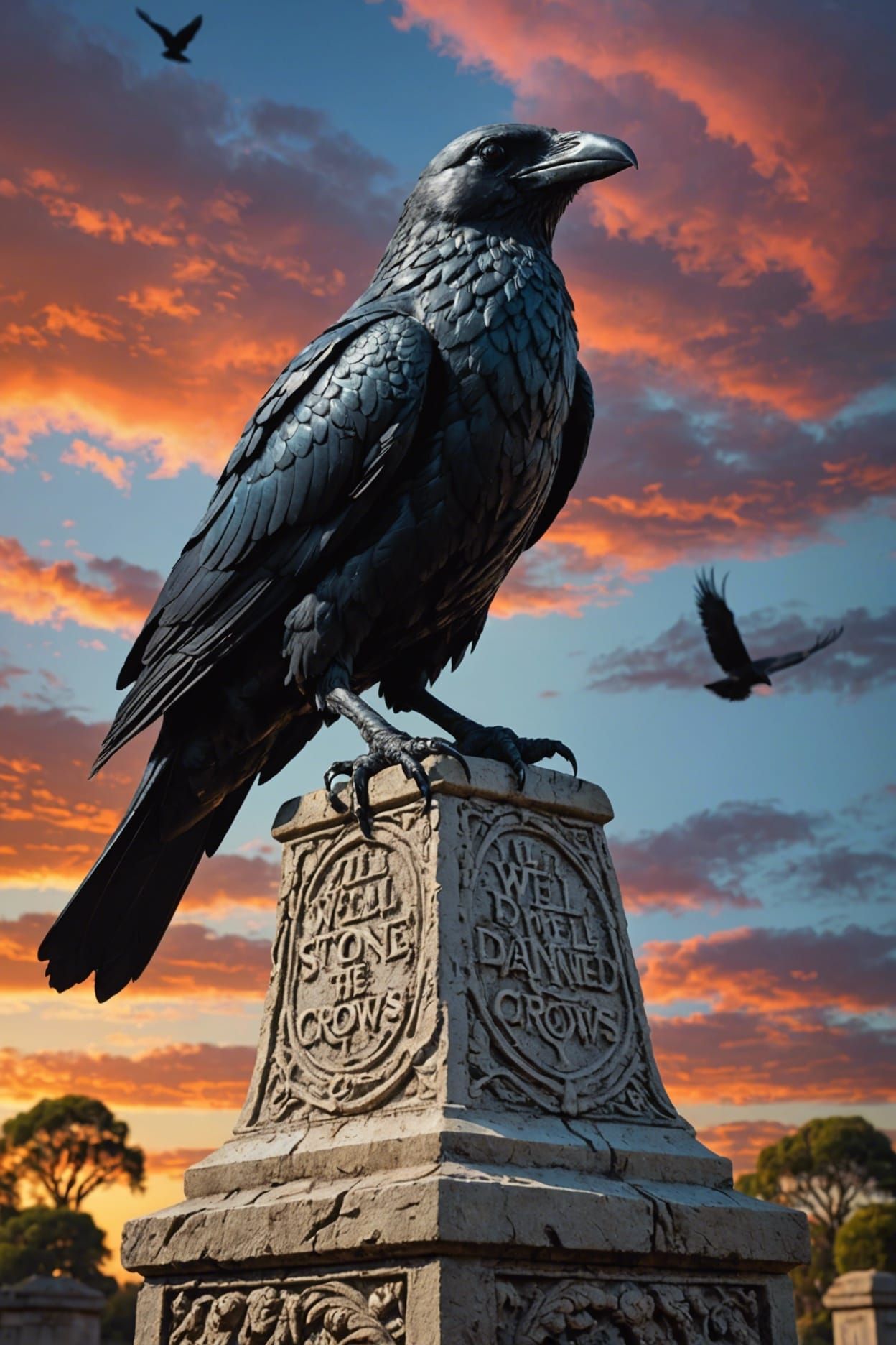 Intricate Stone Statue in Splash Art Style