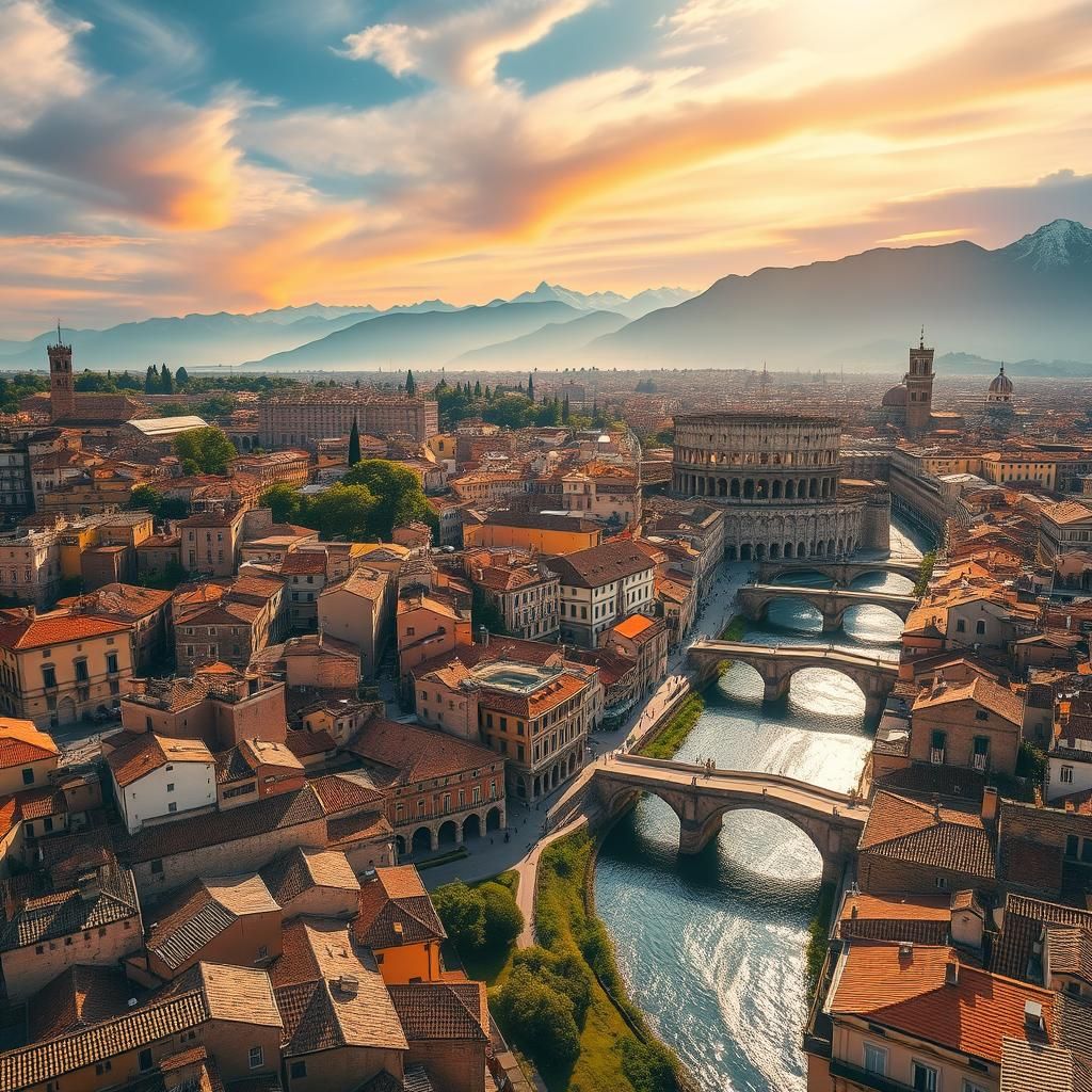 Italian Cityscape with Roman Arena: Digital Painting