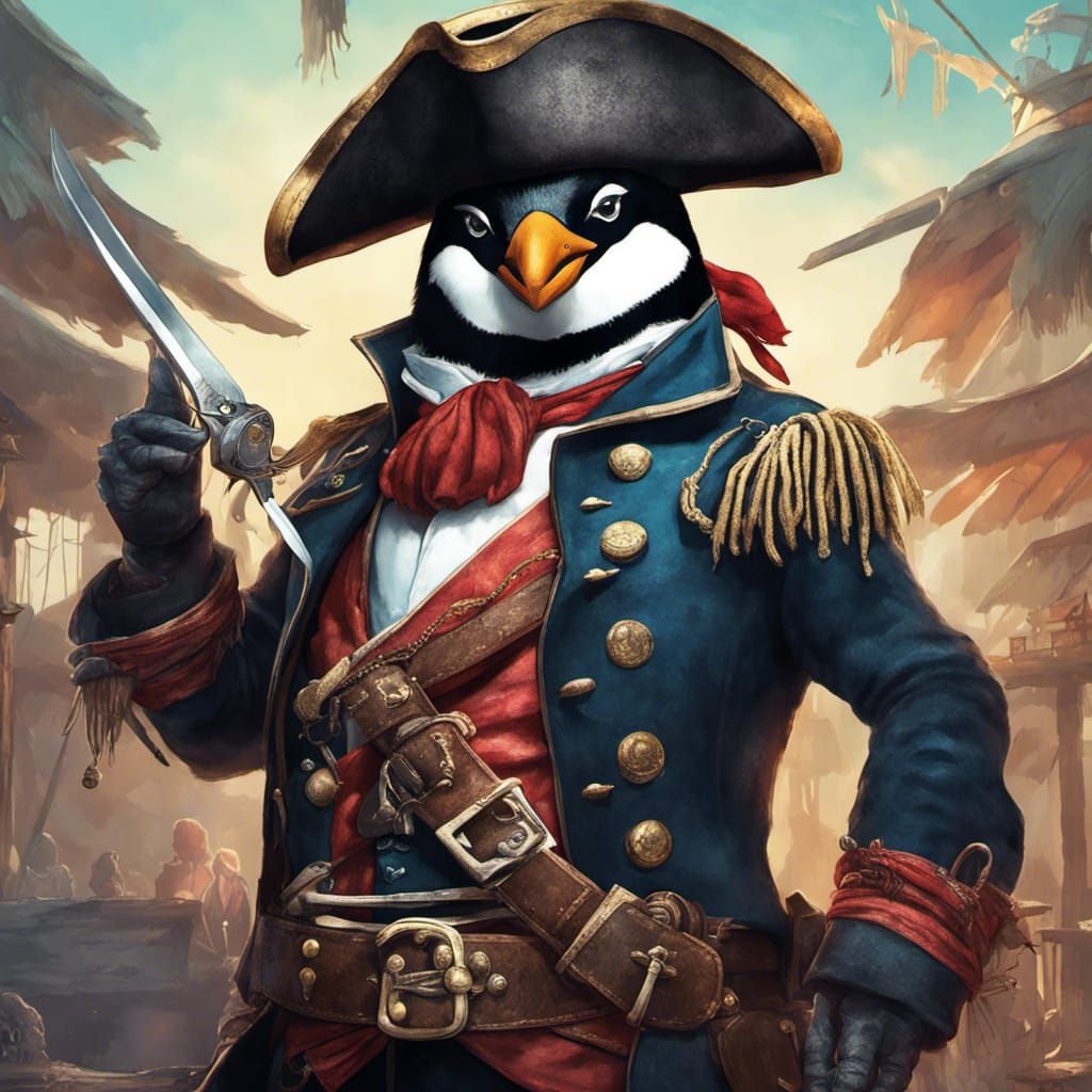 Penguin Pirate Captain in Maximalist Style