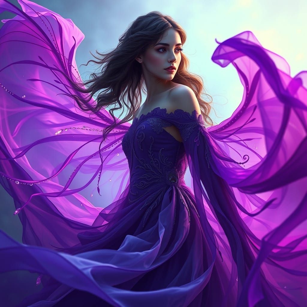 Ethereal Fantasy Woman in Purple Aura, in Stunning Matte Pai...