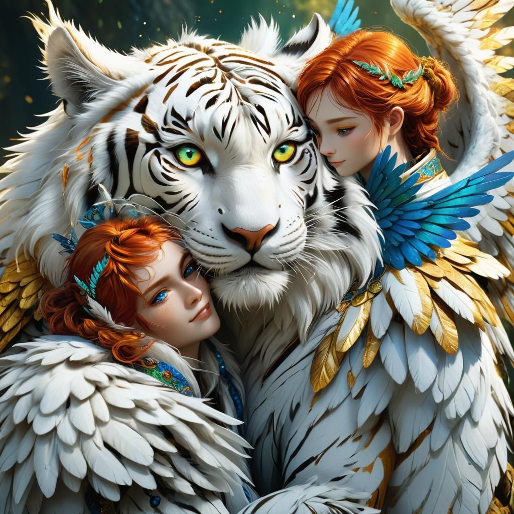 Regal Fantasy Creatures in Warm Golden Lighting