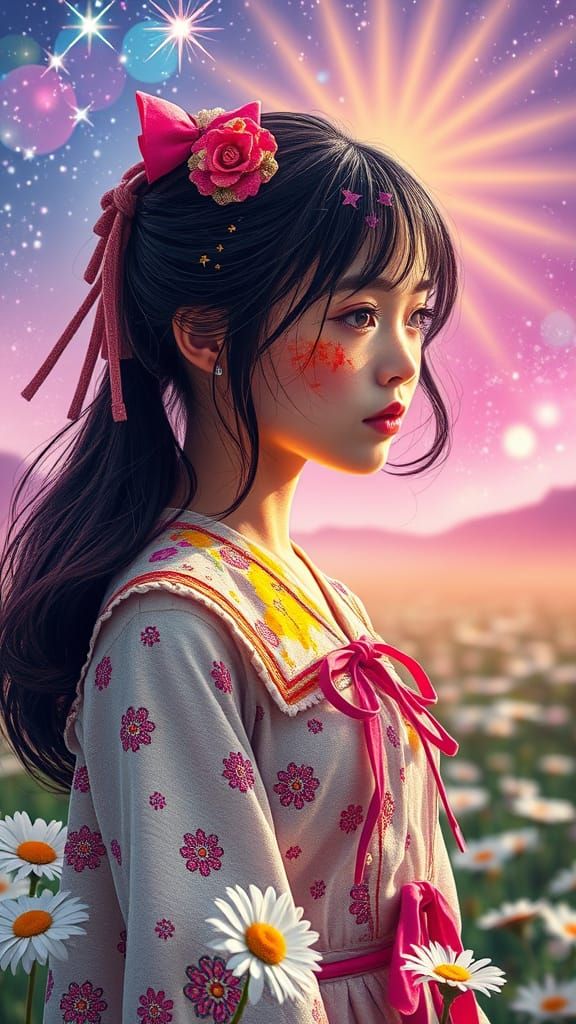 Vibrant Steampunk Schoolgirl Under Aurora Borealis