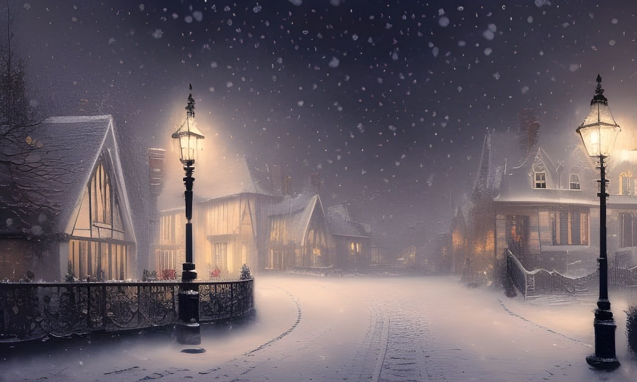 Enchanting Winter Village Wallpaper in Soft Colors