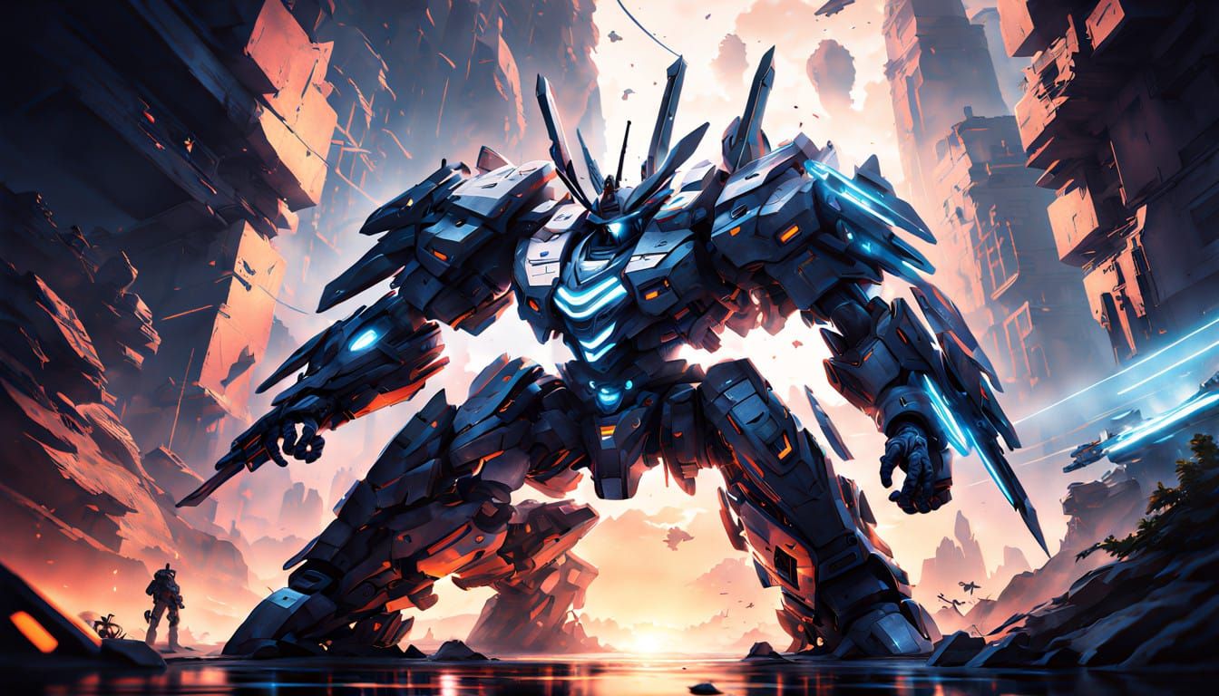 Cyberpunk Mecha in Sunset Glory