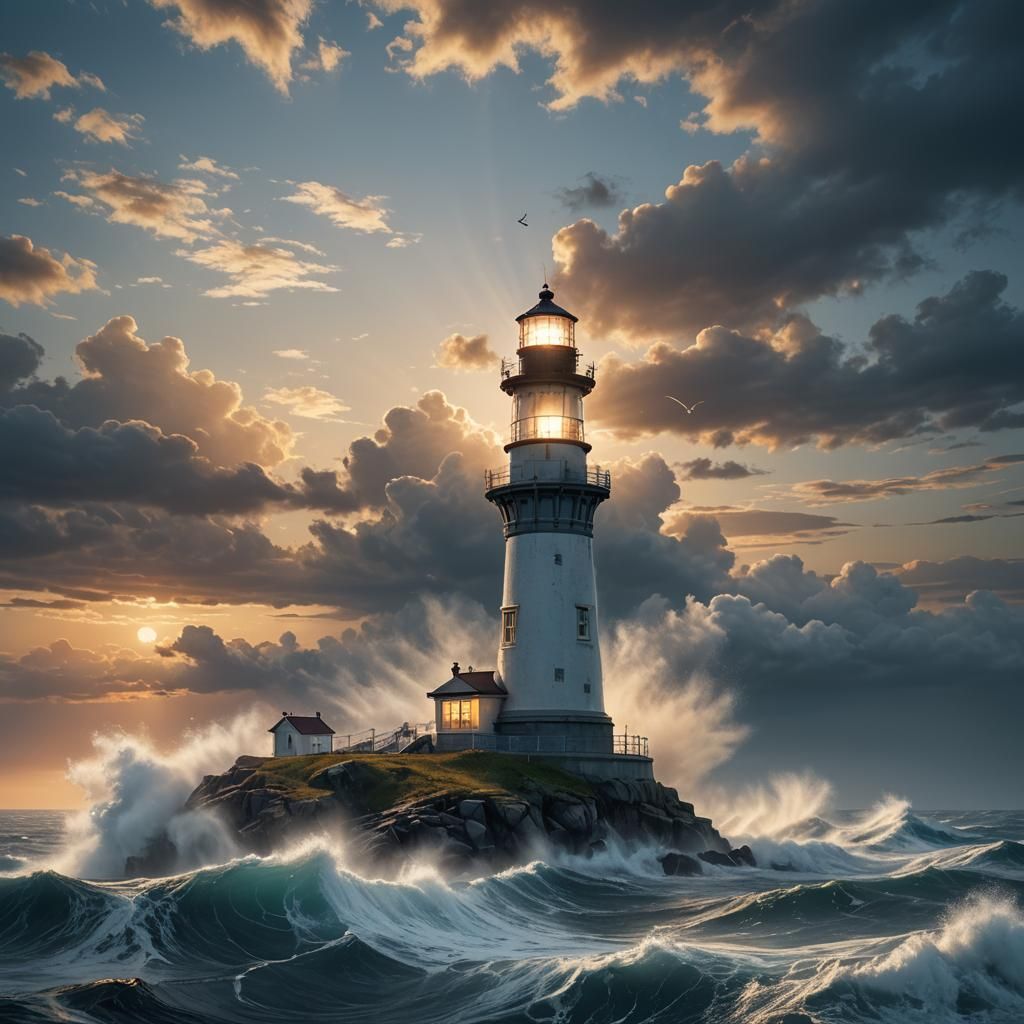 Oceanscape Lighthouse in Hyperrealistic Digital Art