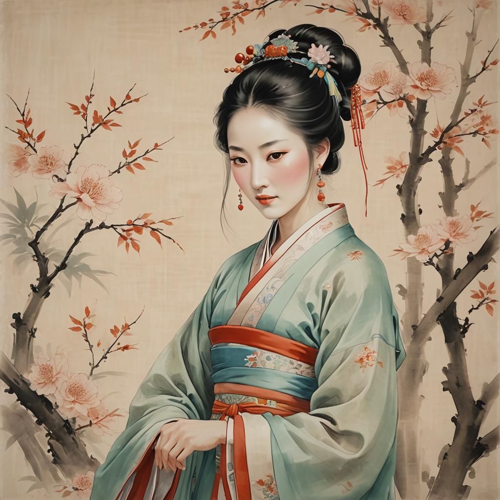 Gongbi Painting of Woman in Song Dynasty Style