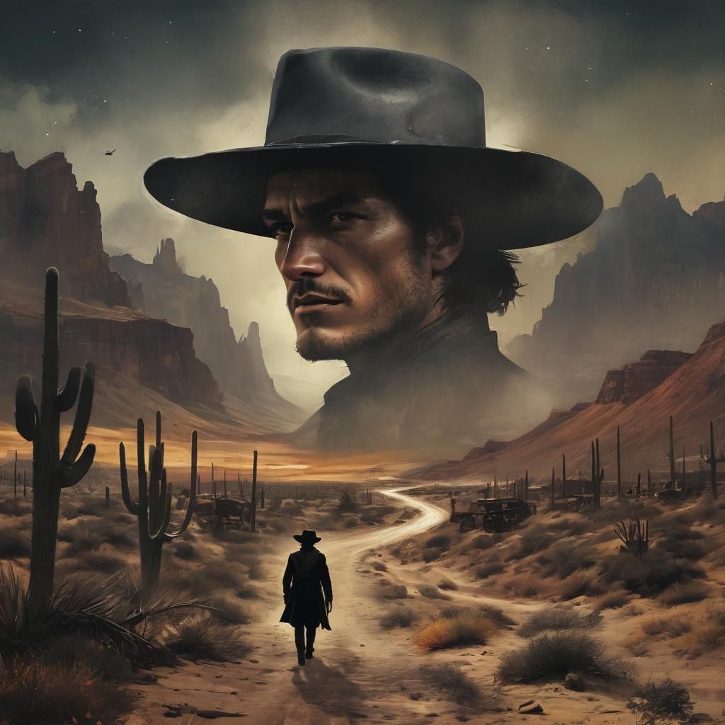 Zorro Portrait in Wild West Landscape with Double Exposure