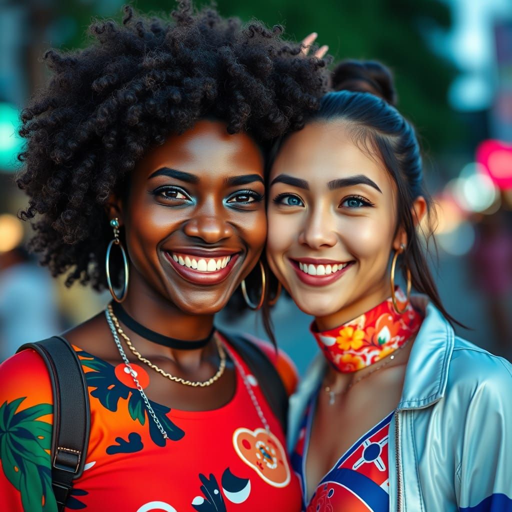 Smiling Women in Japanese Streetwear, Okinawa Japan