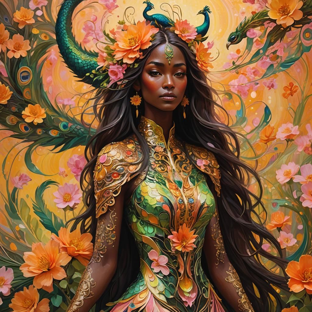 Dragon Peacock Woman in Abstract Expressionism
