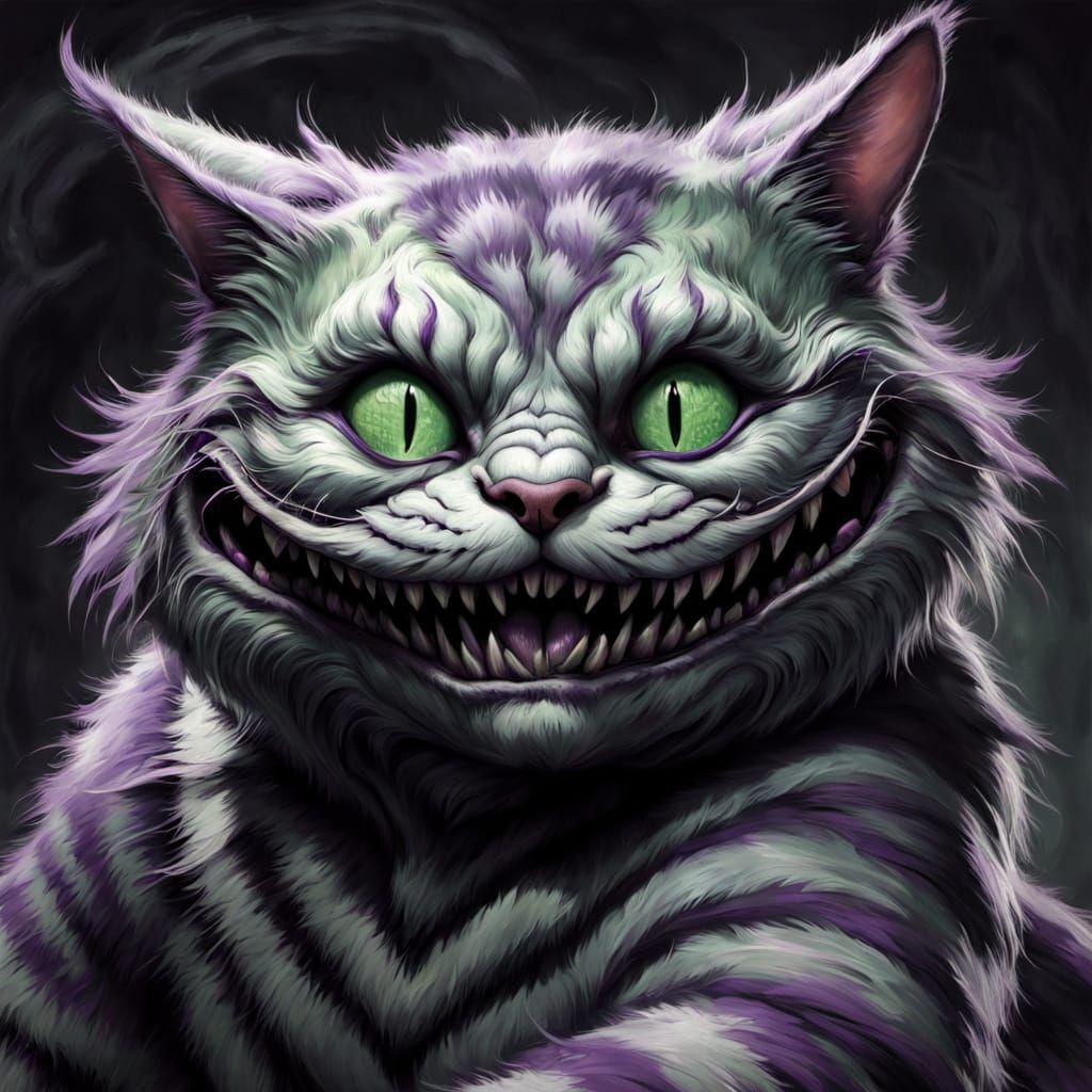 Hyperrealistic Cheshire Cat in Dark Muted Colors