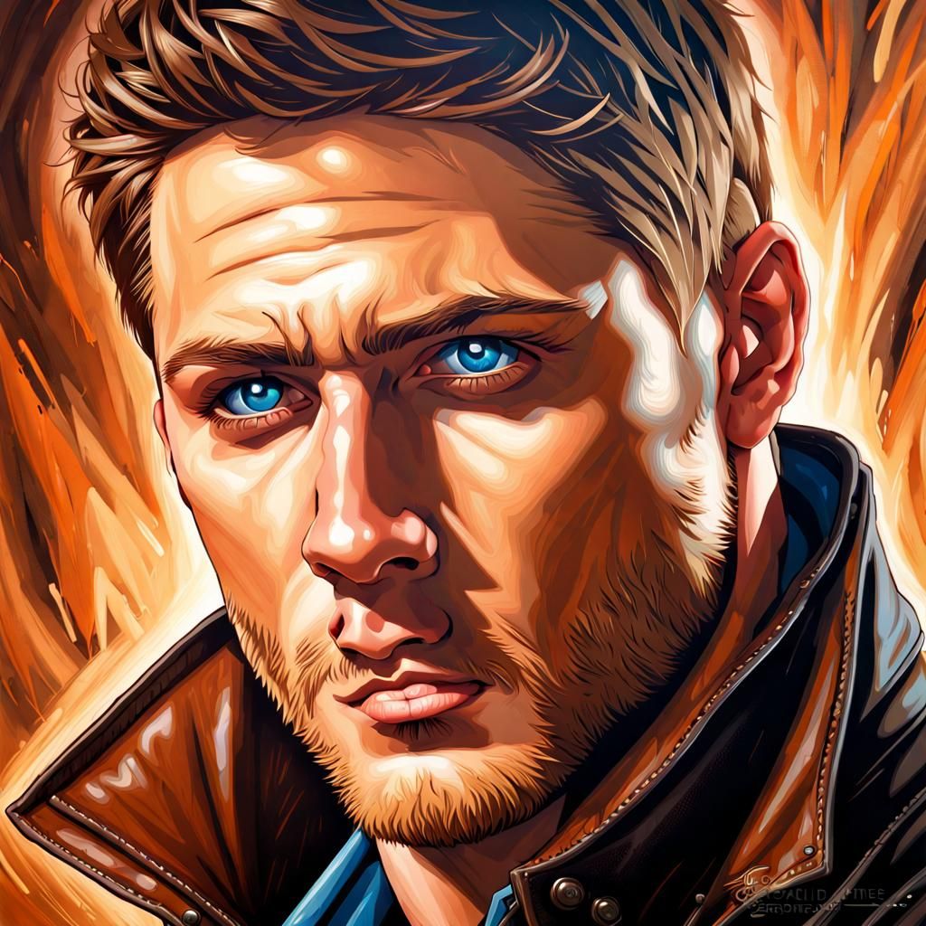 Hyperrealistic Portrait of a Handsome Man in Leather