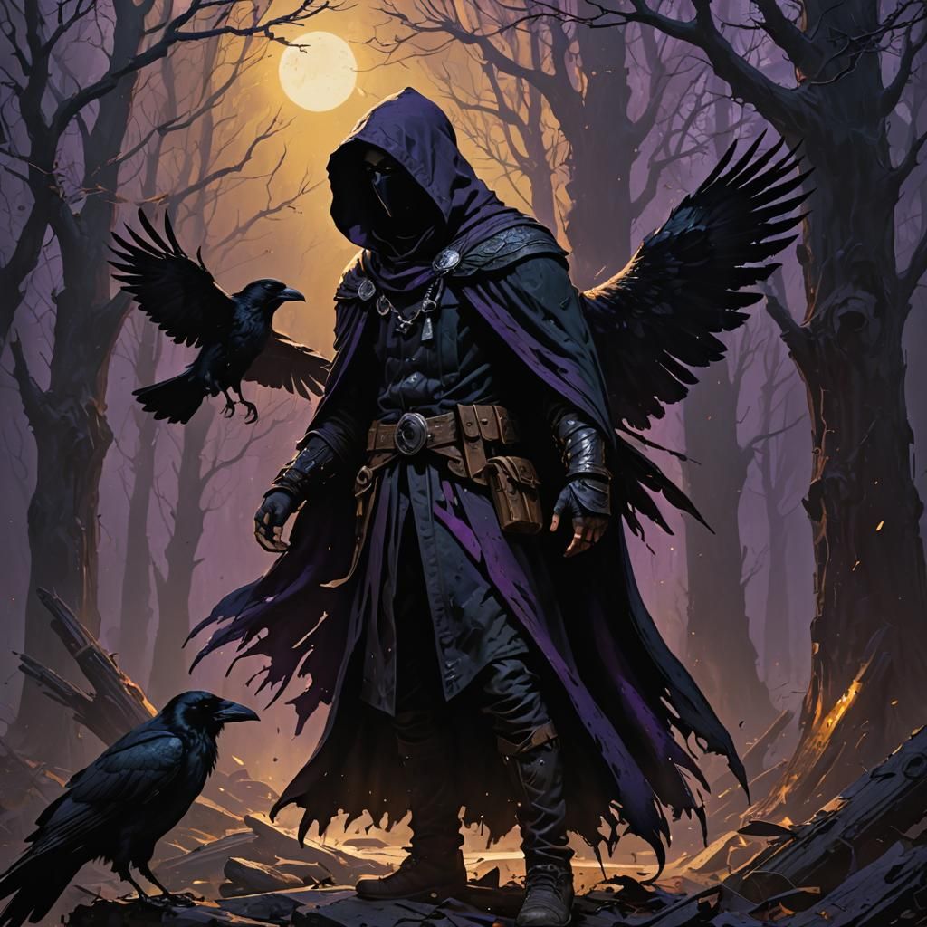 Dark Fantasy Raven Figure in Mystical Style