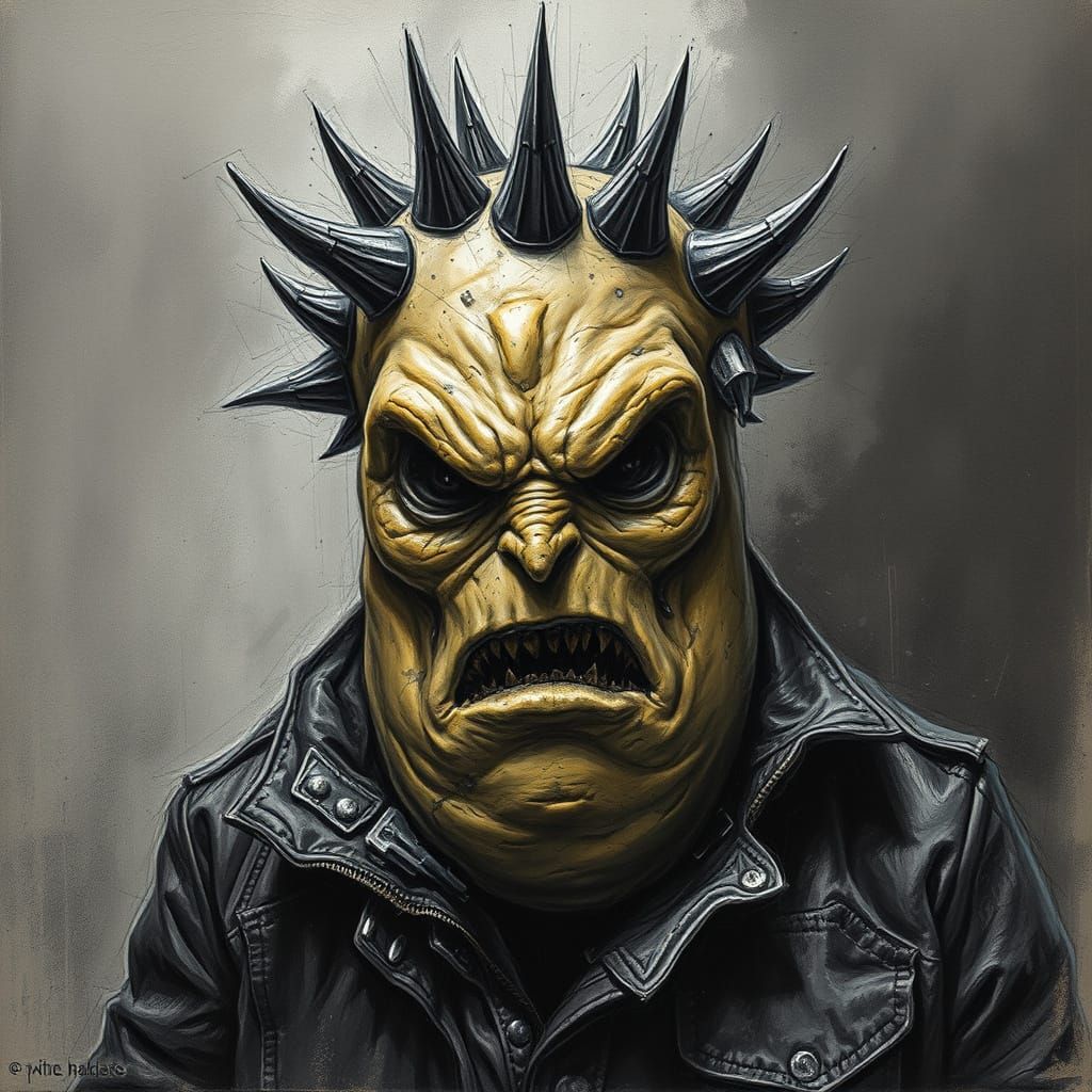 Dark Fantasy Potato in Charcoal Drawing Style