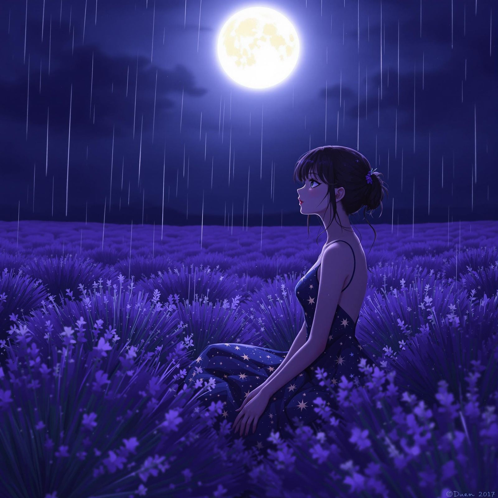 Cosmic Maiden Under Lavender Moonlight