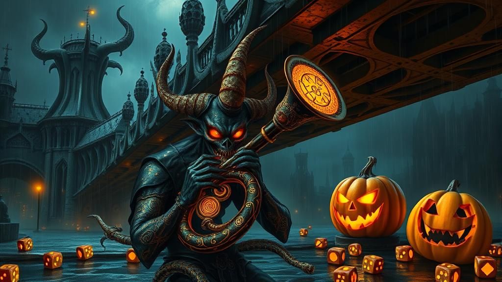 Ornate Demon Tuba Player in Grotesque Style