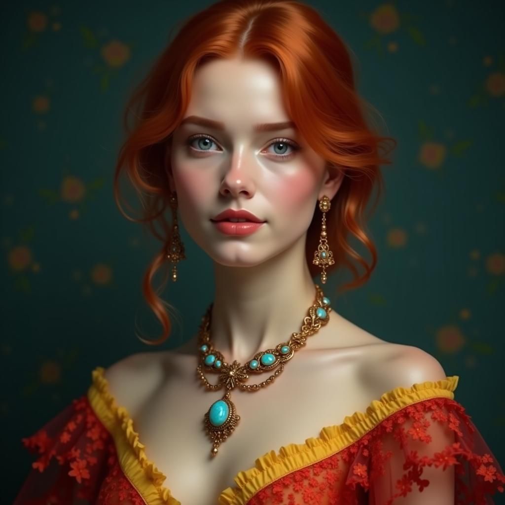 Portrait of Woman with Red Hair in Art Nouveau Style