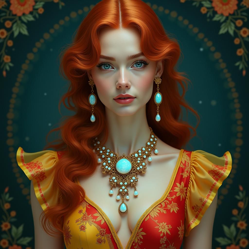 Art Nouveau Portrait of a Woman with Red Hair