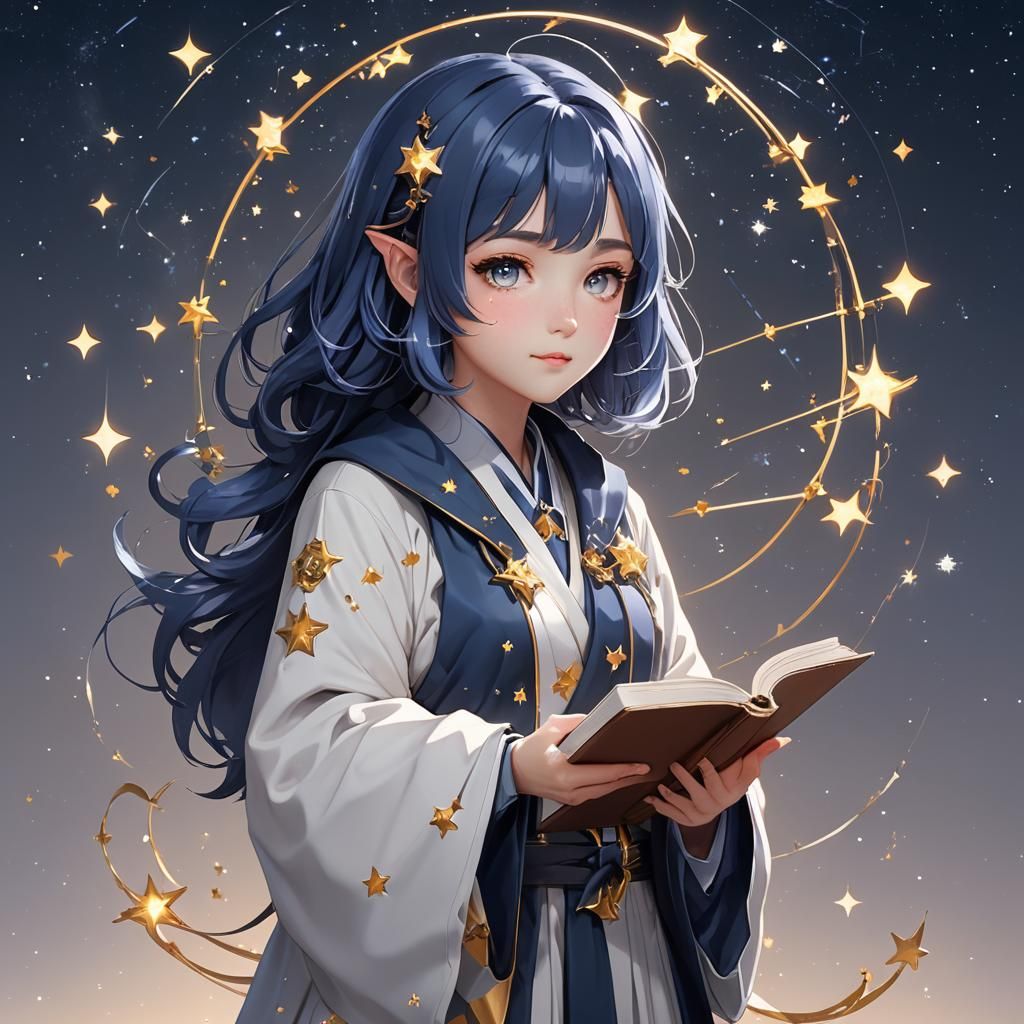 Celestial Anime Scholar in Academic Robe