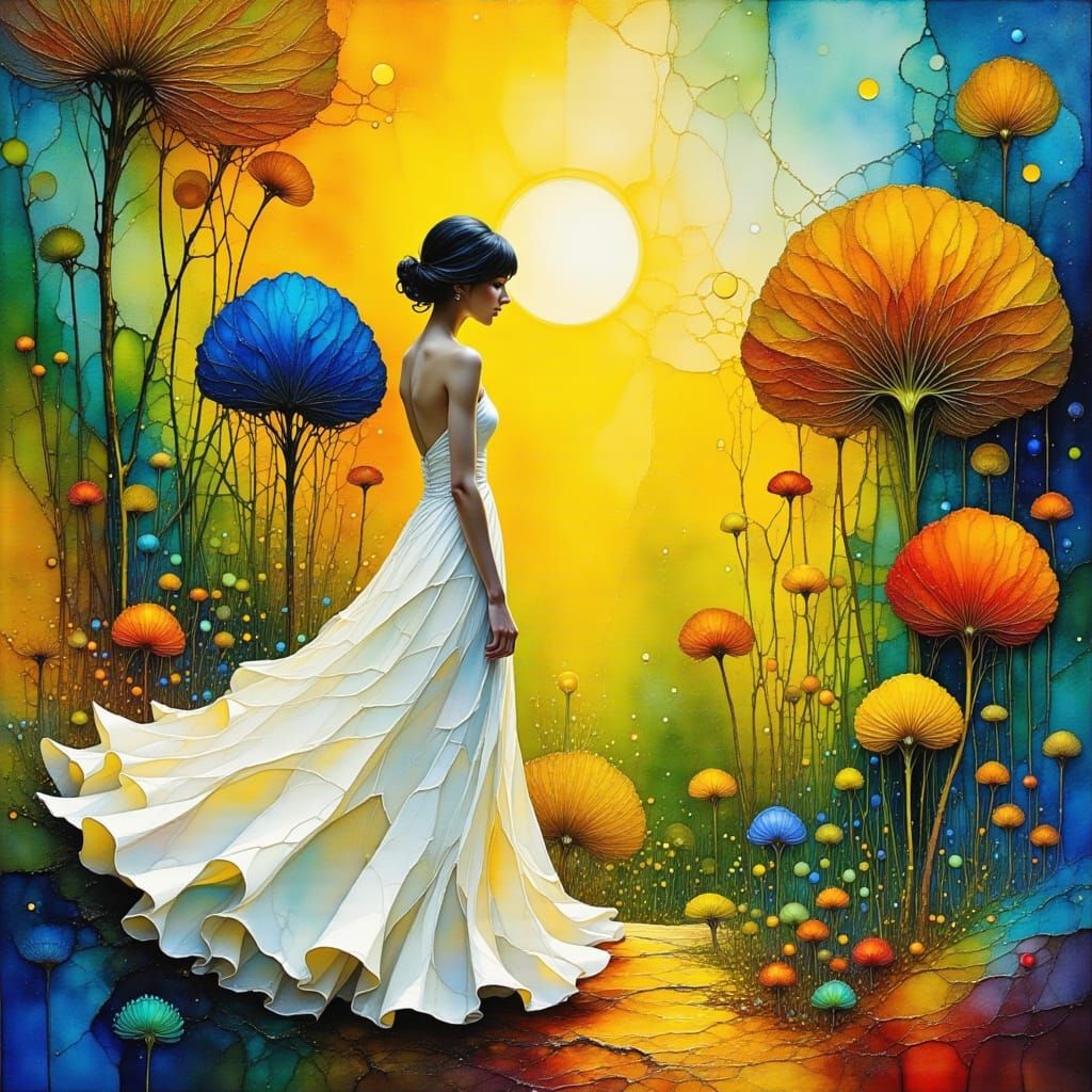 Ethereal Figure in Surreal Abstract Landscape