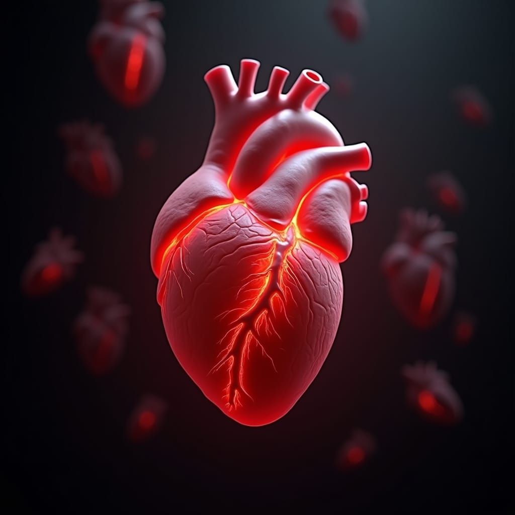 Glowing Translucent Heart with Glassy Blood Vessels