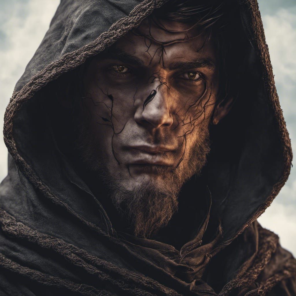 Hooded Tiefling Portrait in Hyperrealistic Style