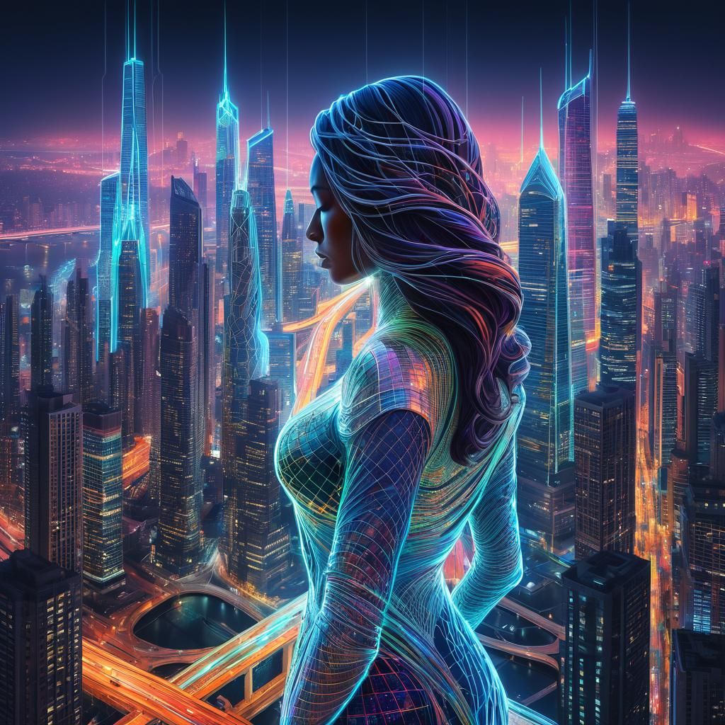 Metropolitan Woman: A Surreal Cityscape in Digital Art