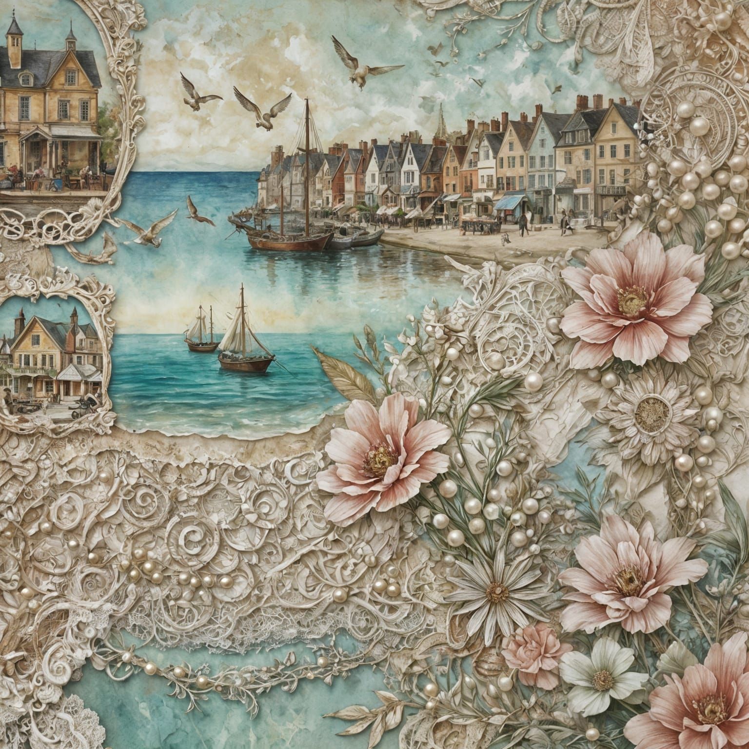 French Flower Market Collage with Antique Typography