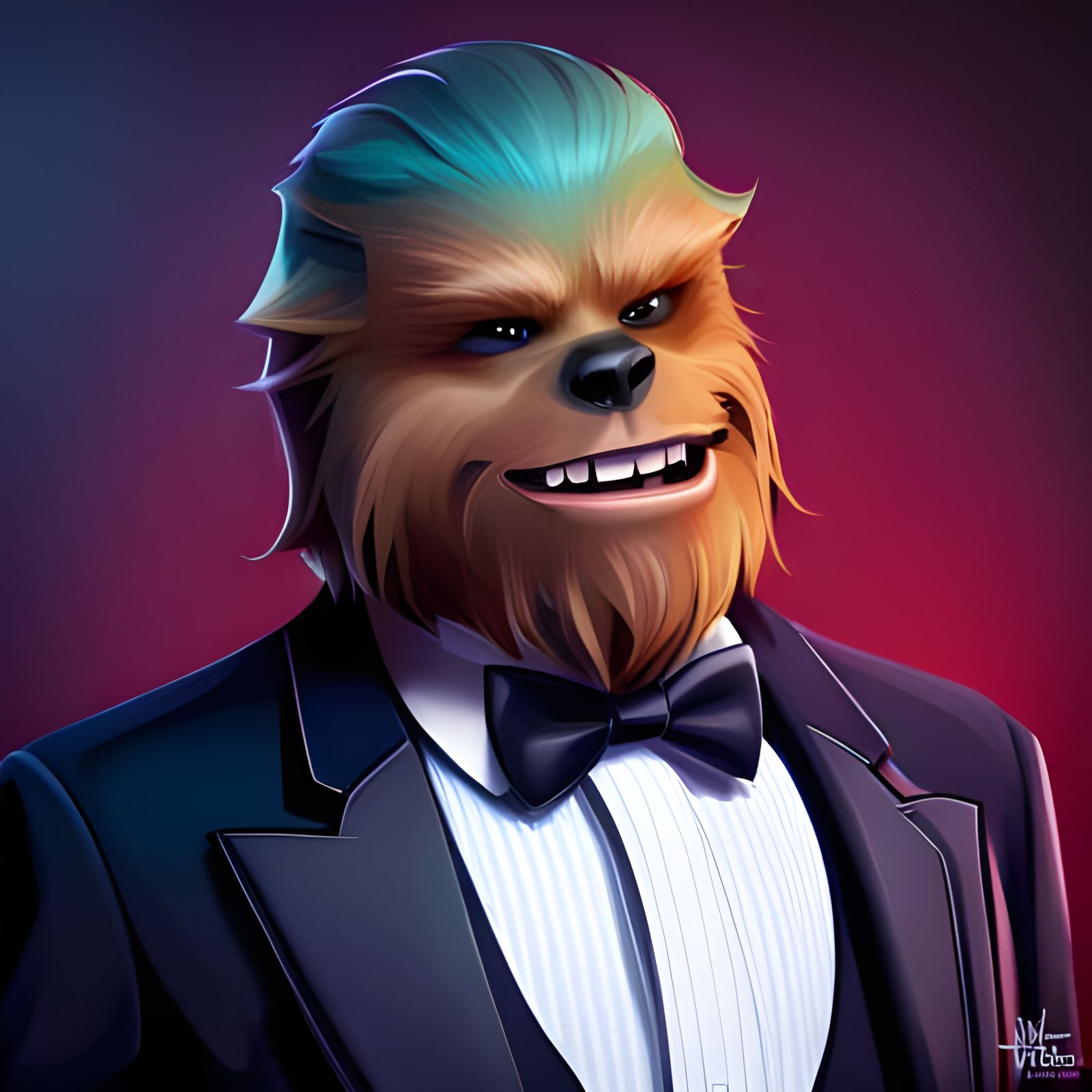 Chewbacca in Tuxedo: Detailed 8K Portrait